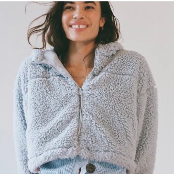 Urban Outfitters BDG Hooded Cropped Teddy Jacket in Light Blue - Picture 6 of 8